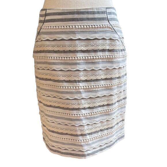 Anthropologie Tabitha Sailing Lace Striped Pencil Mini Skirt Small Linen/Cotton - Picture 3 of 13
